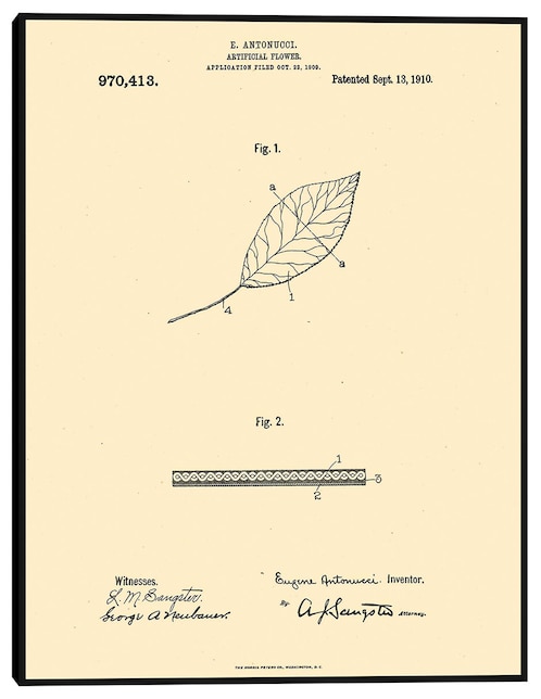Cuadro decorativo Flor artificial patentada, inventor: William A. Warner, 13 de septiembre de 1910 técnica mixta Planos 1