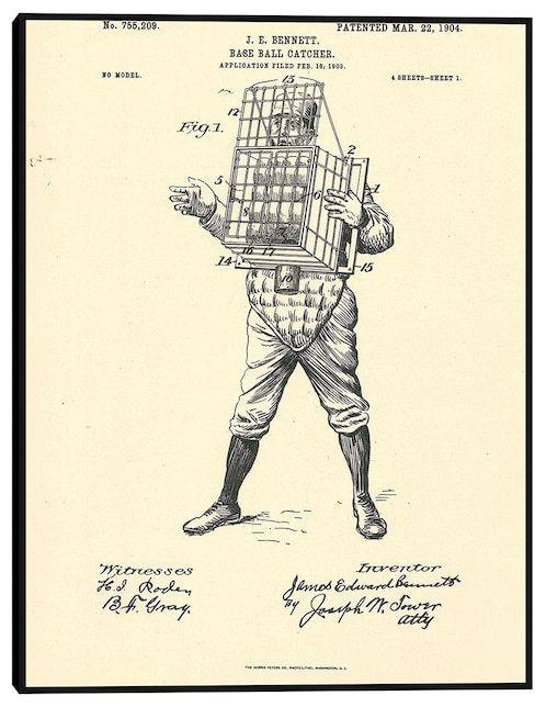 Cuadro decorativo Patente de receptor de béisbol, 22 de marzo de 1904 técnica mixta Cuadros Jr Planos