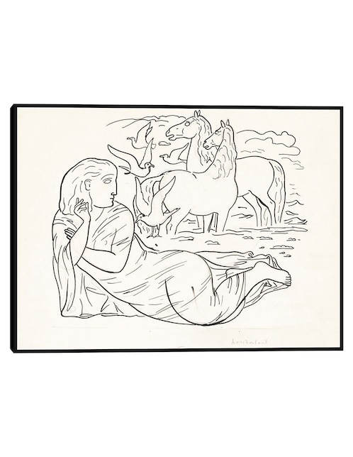 Cuadro decorativo Boceto de mujer tumbada en la playa con dos caballos y gaviotas (1891) técnica mixta Cuadros Jr Bocetos