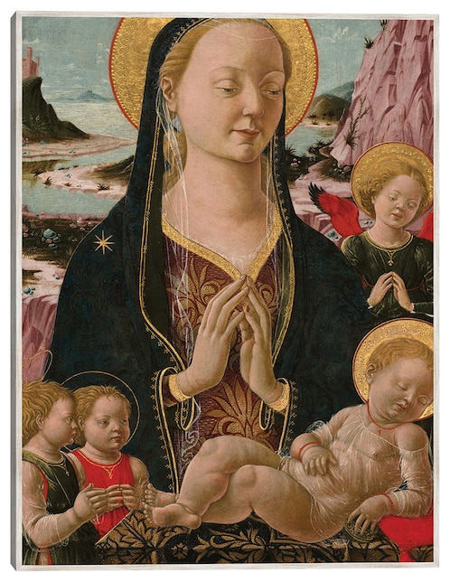 Cuadro decorativo Virgen Y El Niño Con Ángeles técnica mixta Cuadros Jr Vírgenes