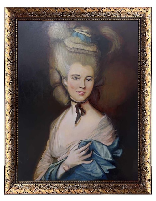 Pintura Una Dama de Azul técnica óleo Lune Art Gallery Tipo Vintage