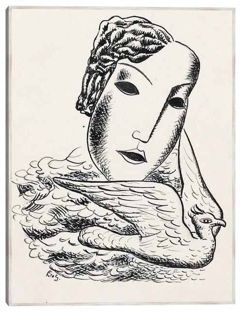 Cuadro decorativo Cabeza De Mujer Con Pájaro (1935) técnica mixta Bocetos 1