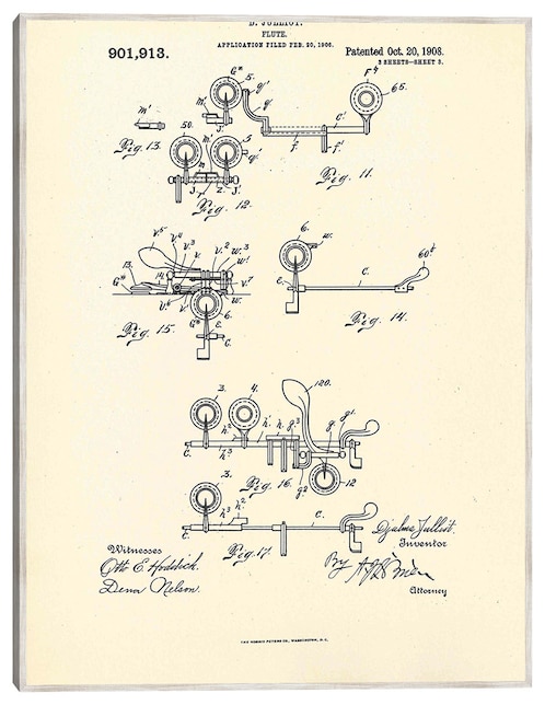 Cuadro decorativo Flauta Patentada, Inventora Djalma Julliot, 20 De Octubre De 1909 Iii técnica mixta Cuadros Jr Planos