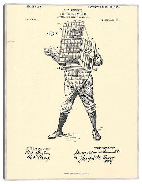 Cuadro decorativo Patente De Receptor De Béisbol, 22 De Marzo De 1904 técnica mixta Planos 1