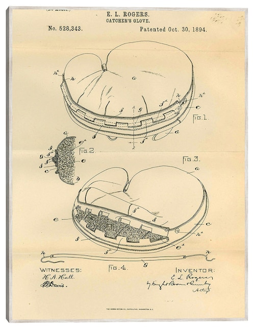 Cuadro decorativo Guante De Cazador De Patentes, Inventor: Elroy L. Rogers, 30 De Octubre De 1894 técnica mixta Planos 1