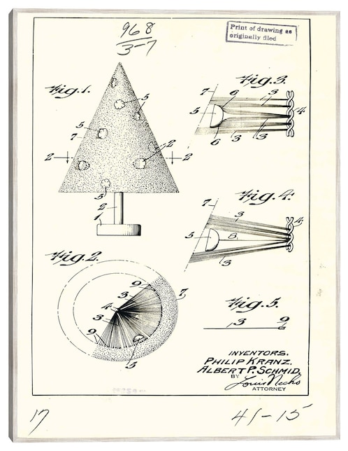 Cuadro decorativo Árbol De Navidad Artificial Patentado, Inventor(Es): Phillip Kraz y Albert P. Schmid. técnica mixta Cuadros Jr Planos