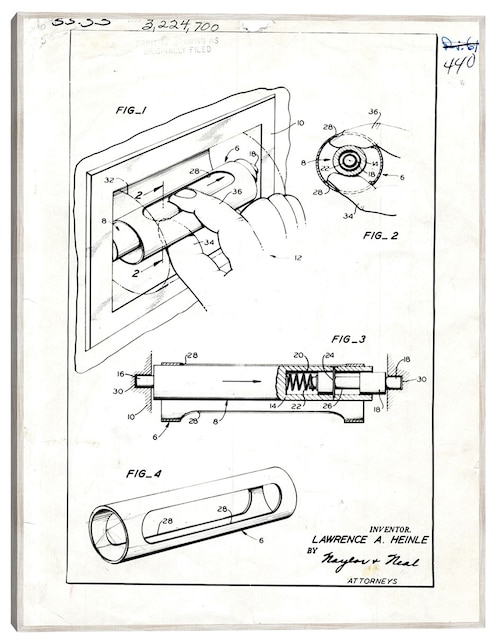 Cuadro decorativo Núcleo De Papel Higiénico Patentado, Inventor(Es): Lawrence A, Heinle técnica mixta Cuadros Jr Planos