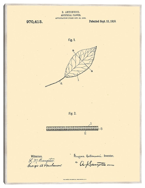 Cuadro decorativo Flor Artificial Patentada, Inventor: William A. Warner, 13 De Septiembre De 1910 técnica mixta Cuadros Jr Planos