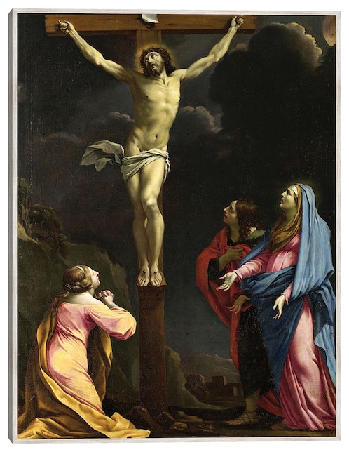 Cuadro decorativo Cristo En La Cruz Con La Virgen y Los Santos. técnica mixta Figuras Celestiales 1