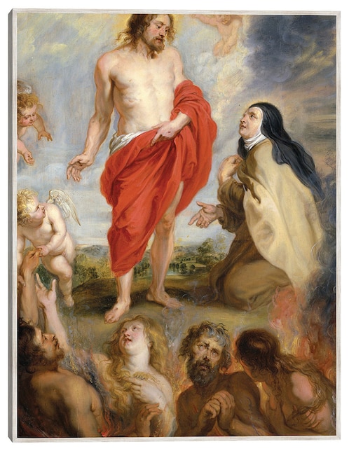 Cuadro decorativo Santa Teresa De Ávila Intercediendo Por Las Almas Del Purgatorio técnica mixta Figuras Celestiales 1
