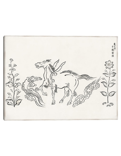 Cuadro decorativo grabado en madera Original Vintage Japonés -Unicornio técnica mixta Cuadros Jr Formas