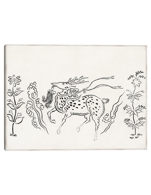 Cuadro decorativo grabado en madera Original Vintage Japonés -Ciervo (1860-1869) técnica mixta Cuadros Jr Formas