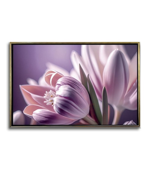 IDEAS CREATIVAS IN Pintura Cuadro Decorativo con marco Oro Tulipanes Lilas técnica impresión Ideas Creativas In Premium