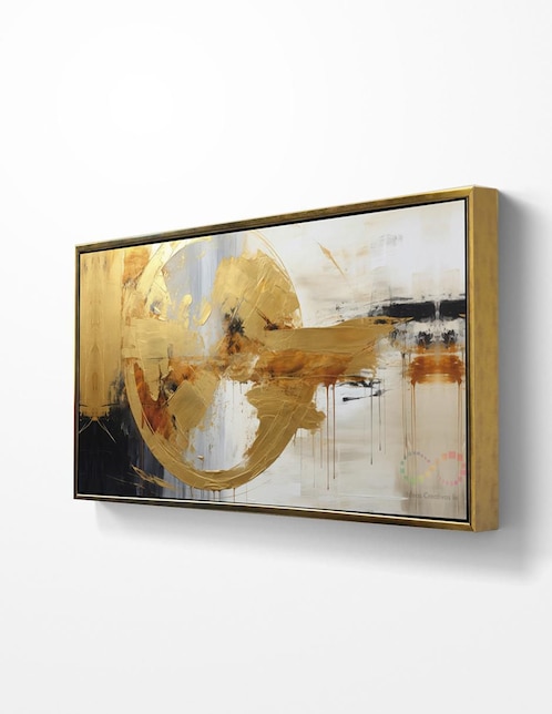 IDEAS CREATIVAS IN Pintura cuadro decorativo con marco Oro Circulo Abstracto detalle polvo oro técnica impresión con óleo Ideas Creativas In Premium