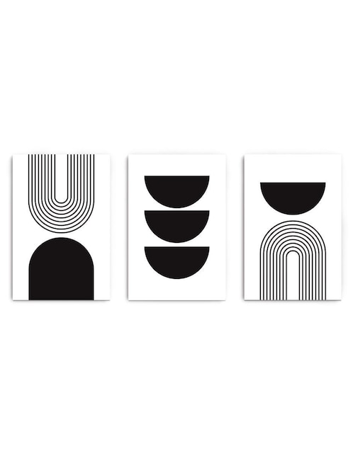 Cuadro decorativo Canvas Art MX Set de Formas Minimalistas en Negro con Barniz a Registro