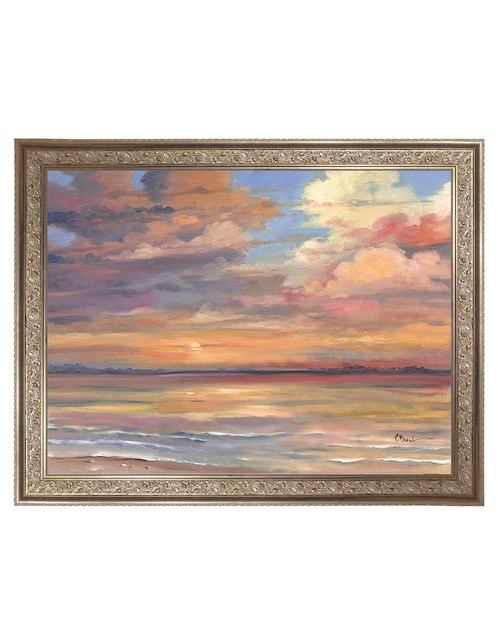 Cuadro decorativo enmarcado- atardecer en isla coral de paul brent técnica mixta 1