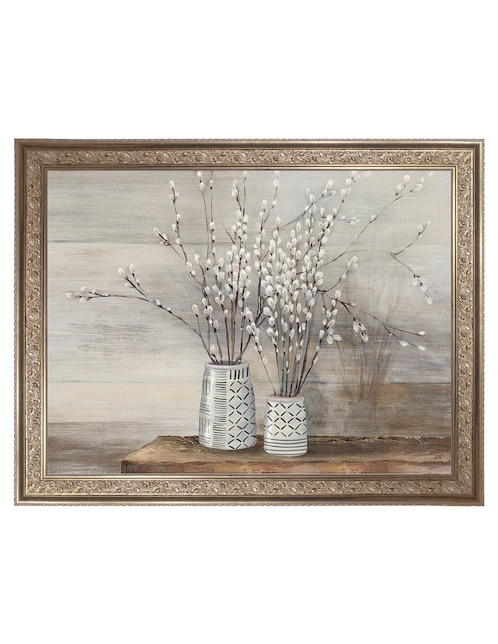 Cuadro decorativo enmarcado- naturaleza muerta de mimbre gatuno con diseños de julia purinton técnica mixta 1