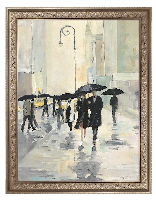 Cuadro decorativo Ciudad bajo la lluvia de Avery Tillmon técnica mixta Cuadros Jr