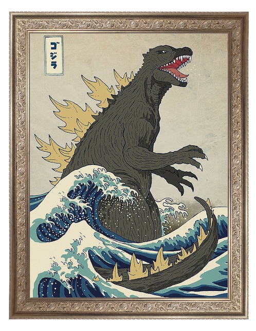 Cuadro decorativo El gran monstruo de Kanagawa de Michael Buxton técnica mixta 1