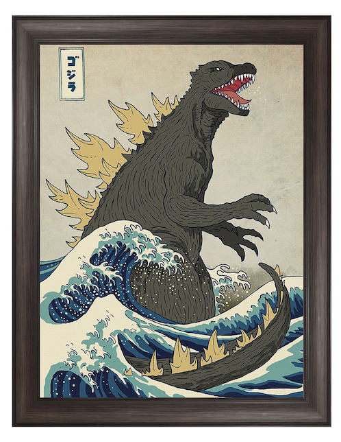 Cuadro decorativo El gran monstruo de Kanagawa de Michael Buxton técnica mixta Cuadros Jr