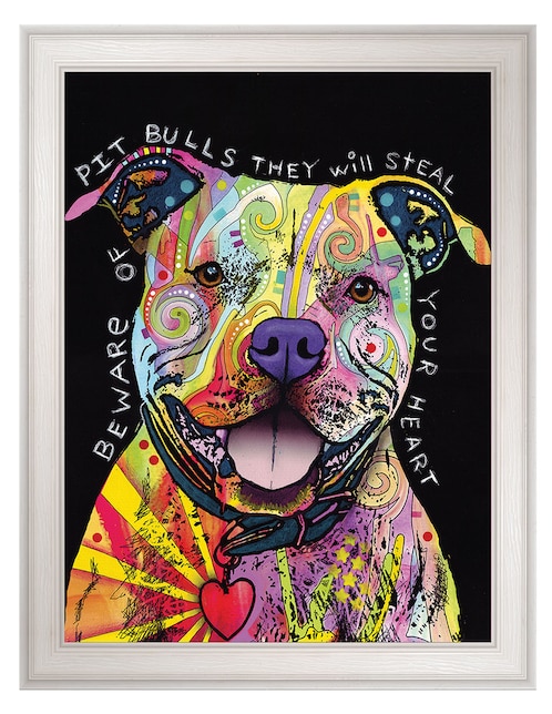 Cuadro decorativo Cuidado con los pitbulls de Dean Russo técnica mixta 1