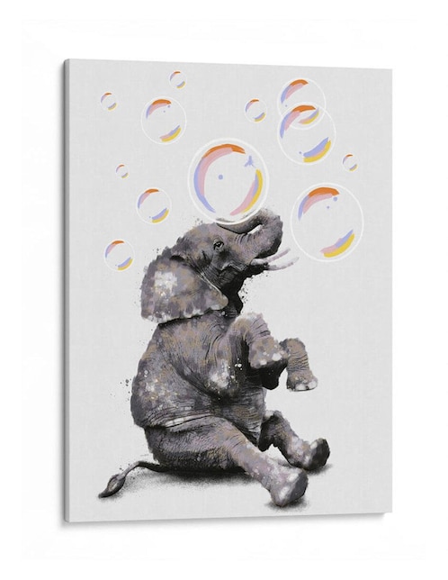 Litografía Canvas Lab Bebé Elefante y sus Burbujas técnica Impresión