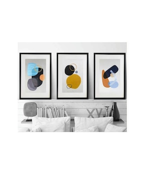 Set de 3 Cuadros decorativos enmarcados pinturas de Lune Art Gallery elaboradas a mano para decorar recámara sala o cualquier espacio Colección Abstractos