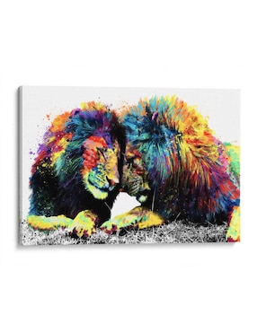Litografía Canvas Lab Familia de Leones Colorido técnica Impresión