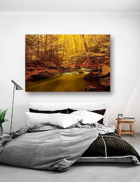 Cuadro decorativo Pixelarte Naturaleza Cascada Rio Agua Otoño