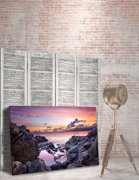 Cuadro decorativo Pixelarte Playa Rocosa Purpura