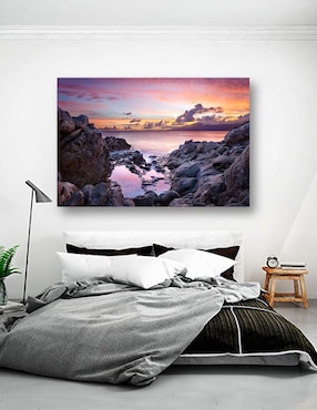 Cuadro decorativo Pixelarte Playa Rocosa Purpura