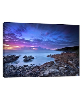 Cuadro Decorativo Pixelarte Playa Rocosa Amanecer