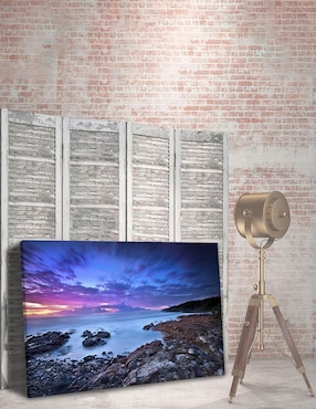 Cuadro Decorativo Pixelarte Playa Rocosa Amanecer