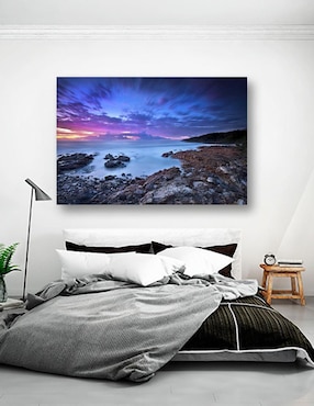 Cuadro Decorativo Pixelarte Playa Rocosa Amanecer