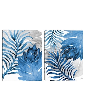 Pintura Helecho azul y hoja técnica mixta Cuadros Jr