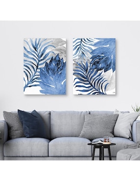 Pintura Helecho azul y hoja técnica mixta Cuadros Jr
