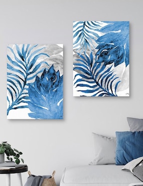 Pintura Helecho azul y hoja técnica mixta Cuadros Jr