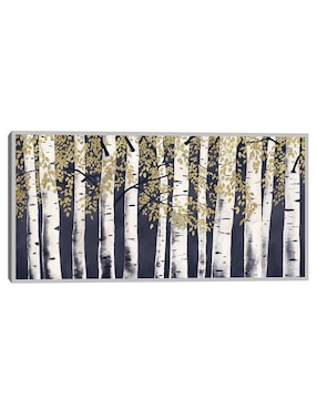 Pintura Fresco bosque añil dorado técnica mixta Cuadros Jr
