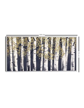 Pintura Fresco bosque añil dorado técnica mixta Cuadros Jr