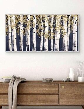 Pintura Fresco bosque añil dorado técnica mixta Cuadros Jr