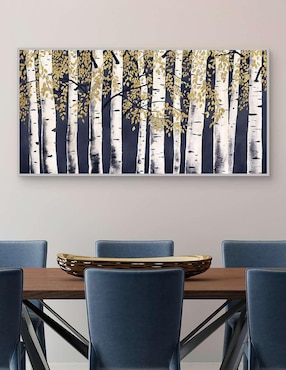 Pintura Fresco bosque añil dorado técnica mixta Cuadros Jr