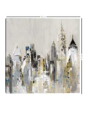 Pintura Paisaje urbano dorado técnica mixta Cuadros Jr Paisaje