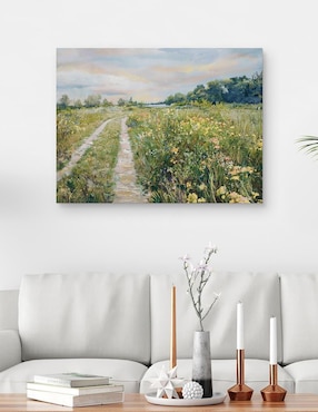 Pintura Prado junto al lago técnica mixta Cuadros Jr Paisaje