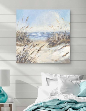 Pintura Gaviotas de hierba de playa técnica mixta Cuadros Jr Costa