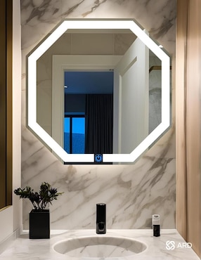 Espejo octagonal Ard para baño con luz led Glanz Octaglow