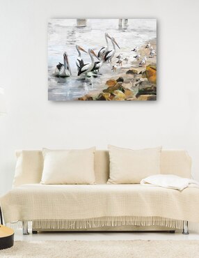 Cuadro decorativo Playa pelícano técnica mixta Cuadros Jr Aves silvestres