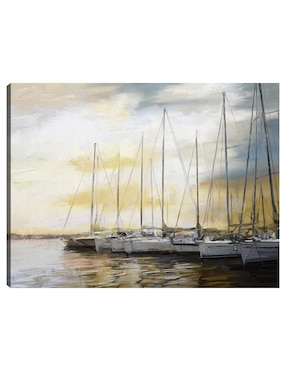 Cuadro decorativo Puerto al atardecer técnica mixta Cuadros Jr Navegación