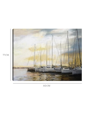 Cuadro decorativo Puerto Al Atardecer técnica mixta Cuadros Jr Navegación