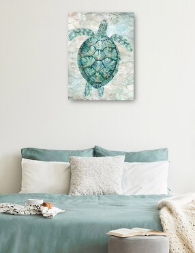 Cuadro decorativo Mosaico de tortugas marinas verde azulado técnica mixta Cuadros Jr Animales Marinos