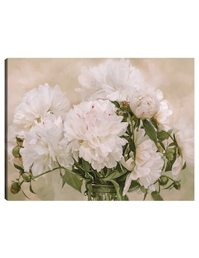 Cuadro Decorativo Peonias Blancas Técnica Mixta Cuadros Jr Arreglo Floral